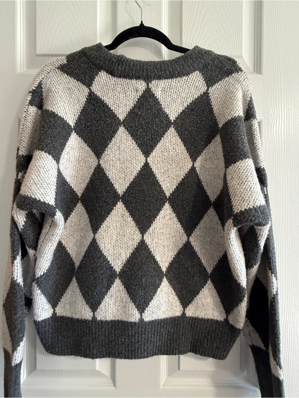 Abercrombie & Fitch Size Medium Wool blend Argyle Crewneck Sweater -Gray & Cream - Picture 5 of 16